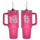40oz Pink Stainless Steel Colossal Tumbler, Etched, Best Mom Ever Design, St. Louis Cardinals