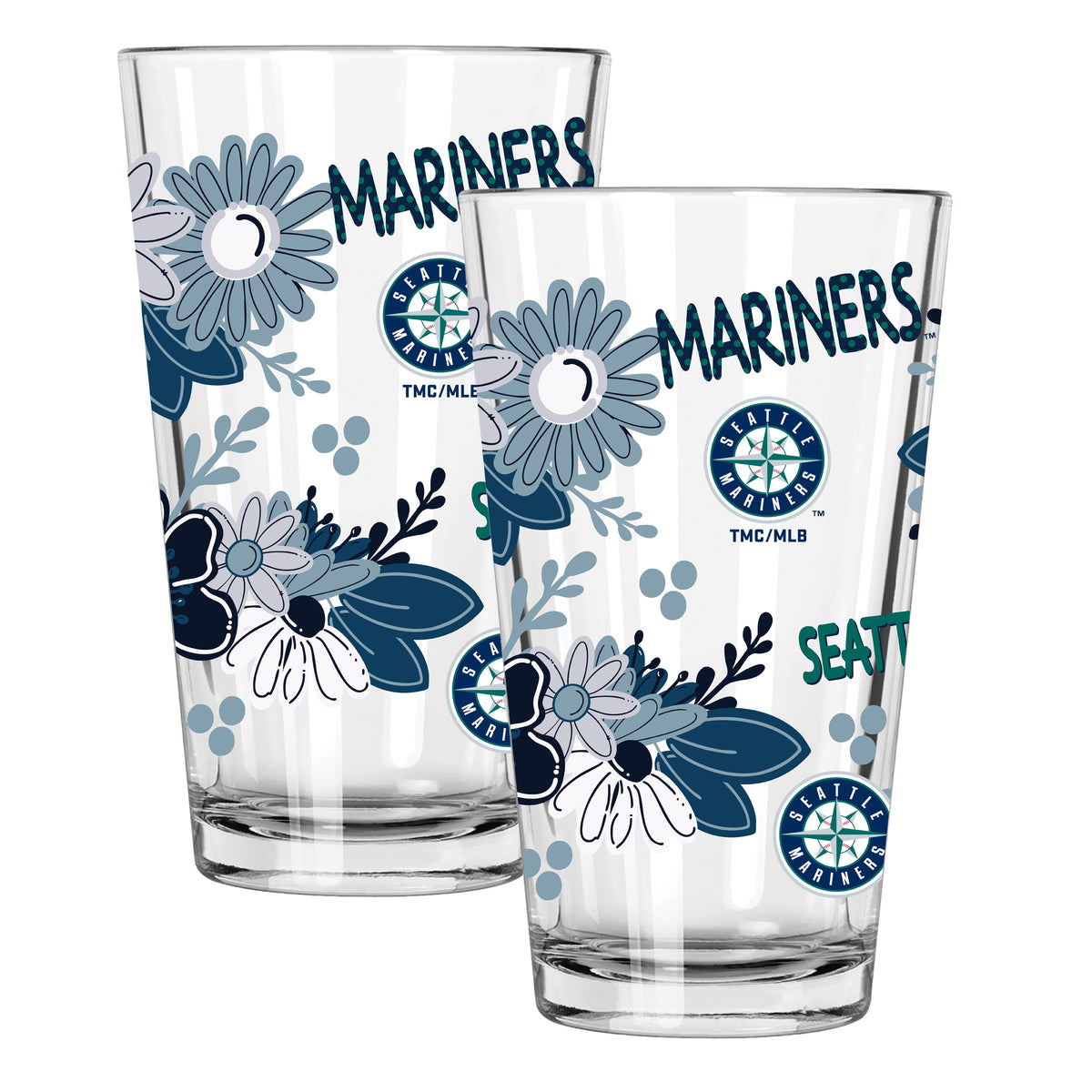 2pk 16oz Pint Glass, Direct Print, Flowers Design | Seattle Mariners