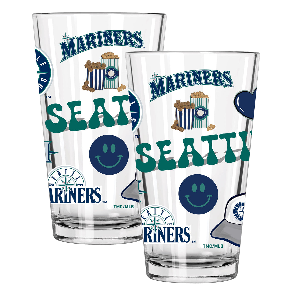 2pk 16oz Pint Glass, Direct Print, Loco Design | Seattle Mariners