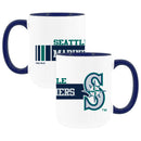 2pk 15oz White Mug w/Navy I/C, Dash Design, Seattle Mariners