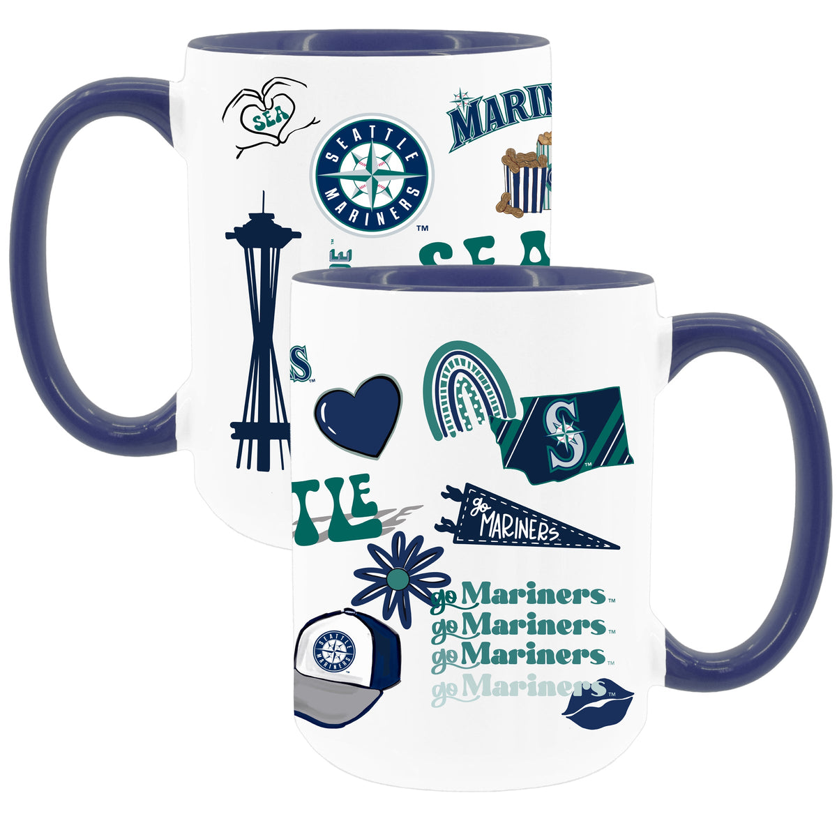 2pk 15oz White Mug with Navy I/C | Seattle Mariners