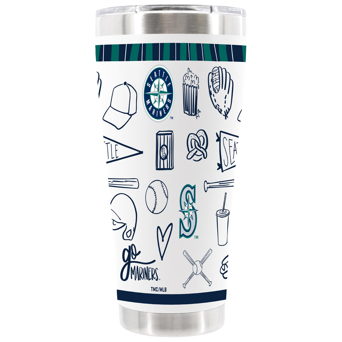 30oz White Stainless Steel Tumbler, Direct Print, Sketchpad Design | Seattle Mariners