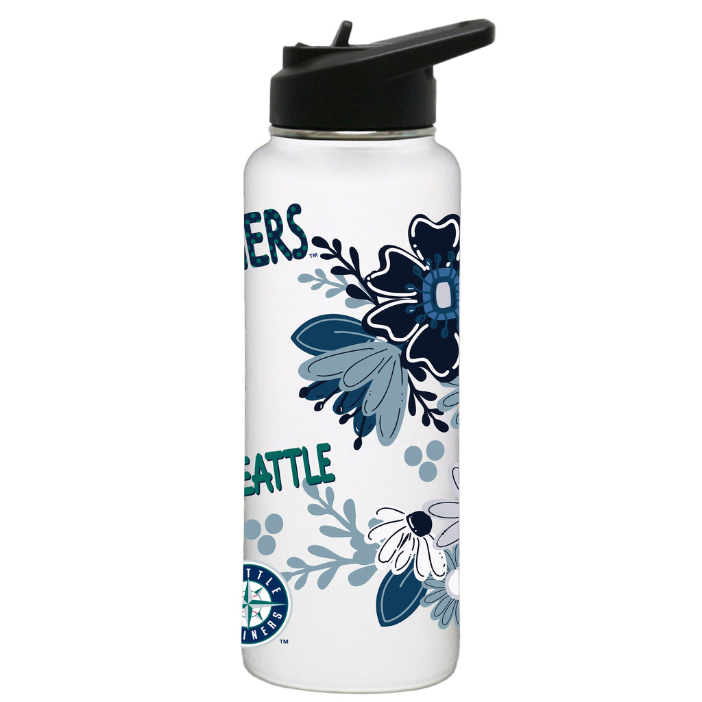 34oz White Quencher Water Bottle, Direct Print, Flowers Design | Seattle Mariners