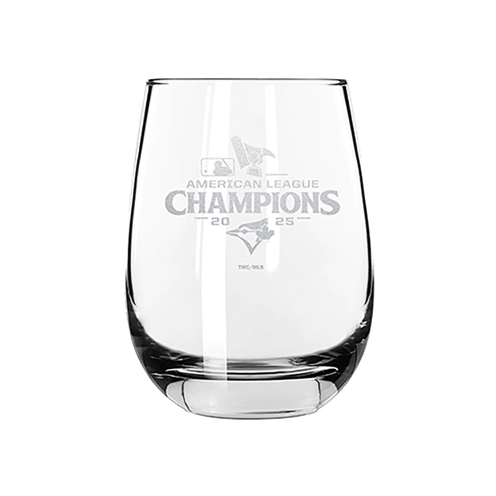 15oz Stemless Wine Glass, MLB American League Champs 2025, Etched, Toronto Blue Jays
