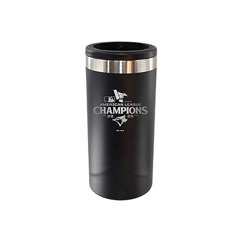 12oz Black Stainless Steel Slim Can Holder, MLB American League Champs 2025, Etched, Toronto Blue Jays