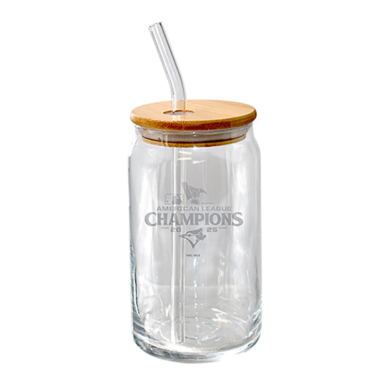 16oz Glass Tumbler with Bamboo Lid, MLB American League Champs 2025, Etched, Toronto Blue Jays