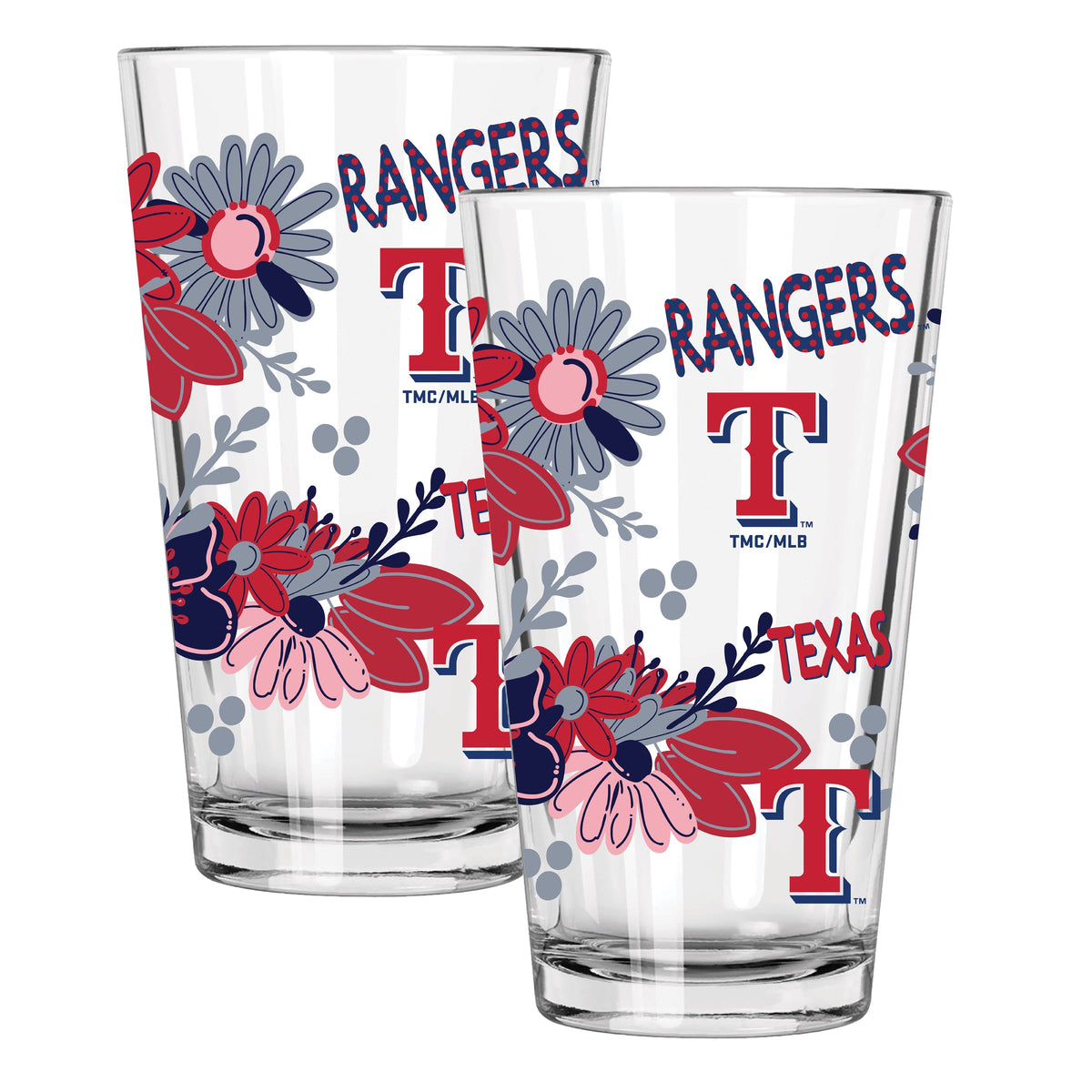 2pk 16oz Pint Glass, Direct Print, Flowers Design | Texas Rangers
