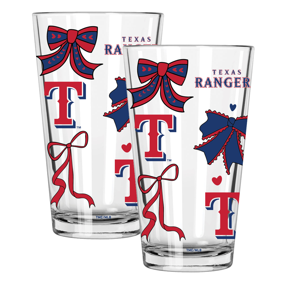  Rangers 2pk 16oz Bow Pint Glass 