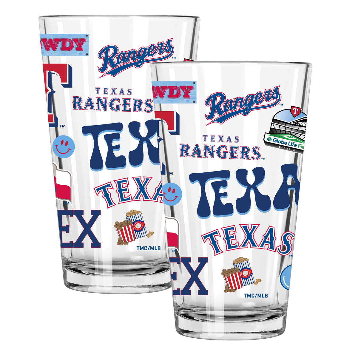 2pk 16oz Pint Glass, Direct Print, Loco Design | Texas Rangers