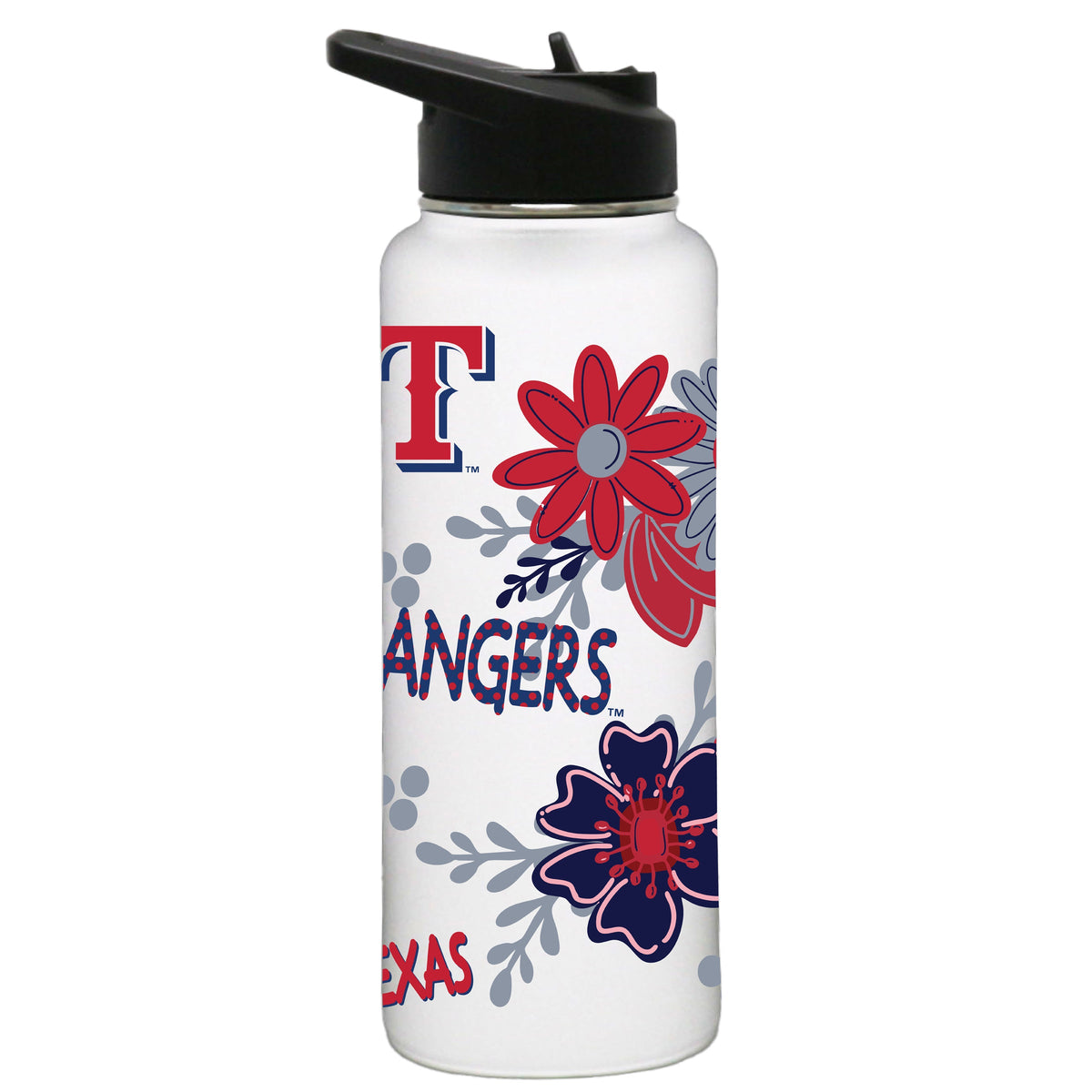 34oz White Quencher Water Bottle, Direct Print, Flowers Design | Texas Rangers