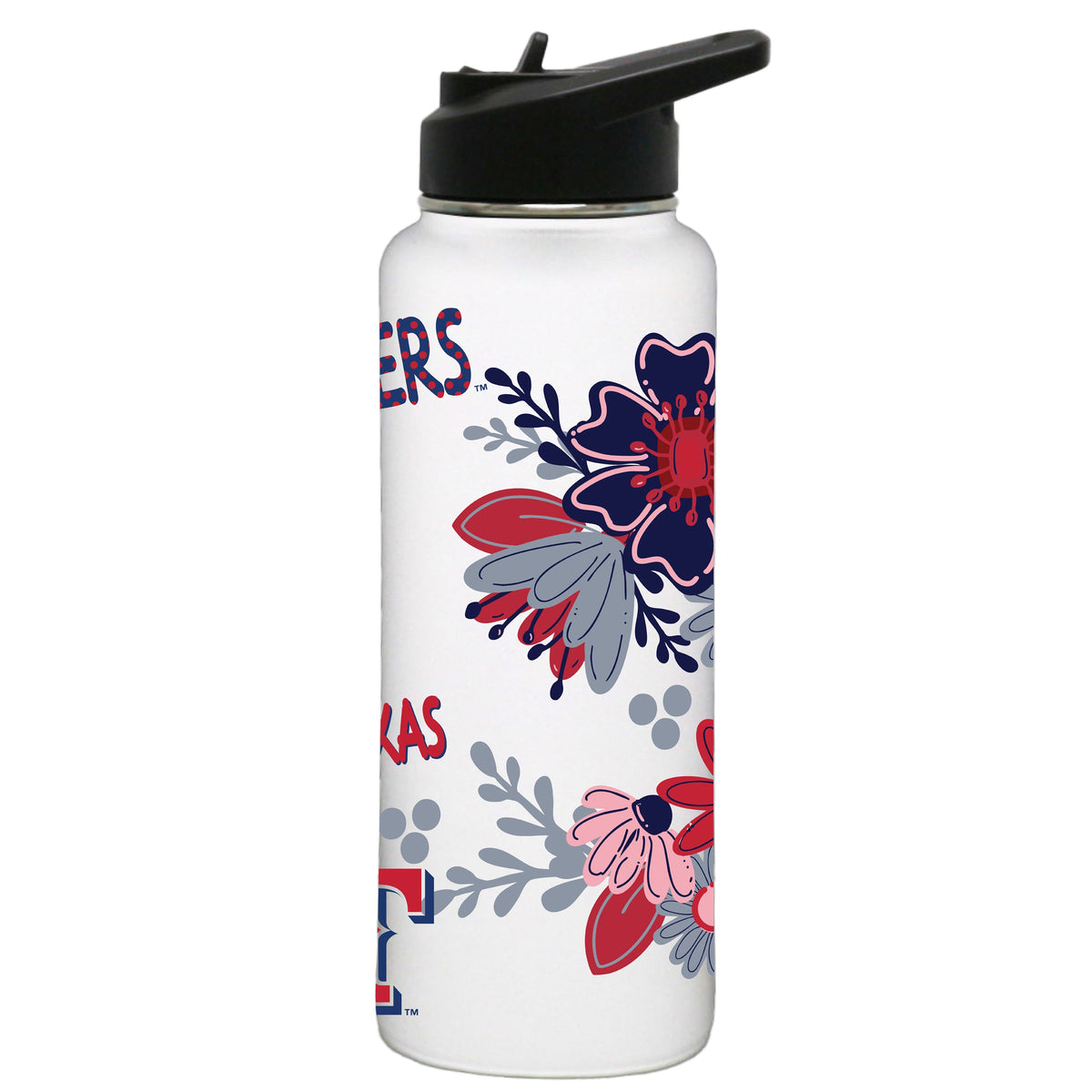 34oz White Quencher Water Bottle, Direct Print, Flowers Design | Texas Rangers