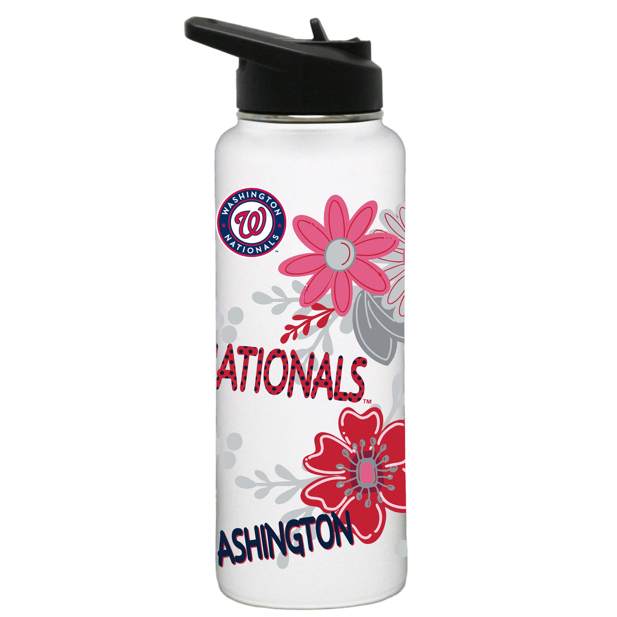 34oz White Quencher Water Bottle, Direct Print, Flowers Design | Washington Nationals