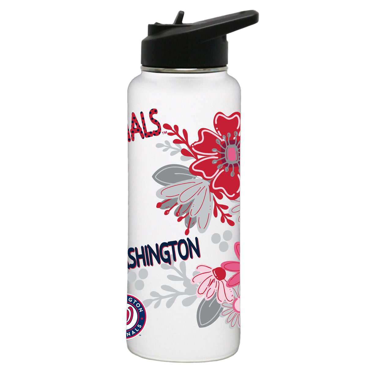 34oz White Quencher Water Bottle, Direct Print, Flowers Design | Washington Nationals