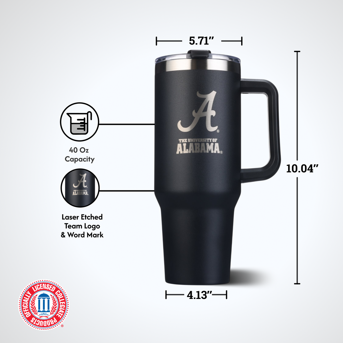 40oz Black Tumbler Lazer Engraved I |  University Of Alabama