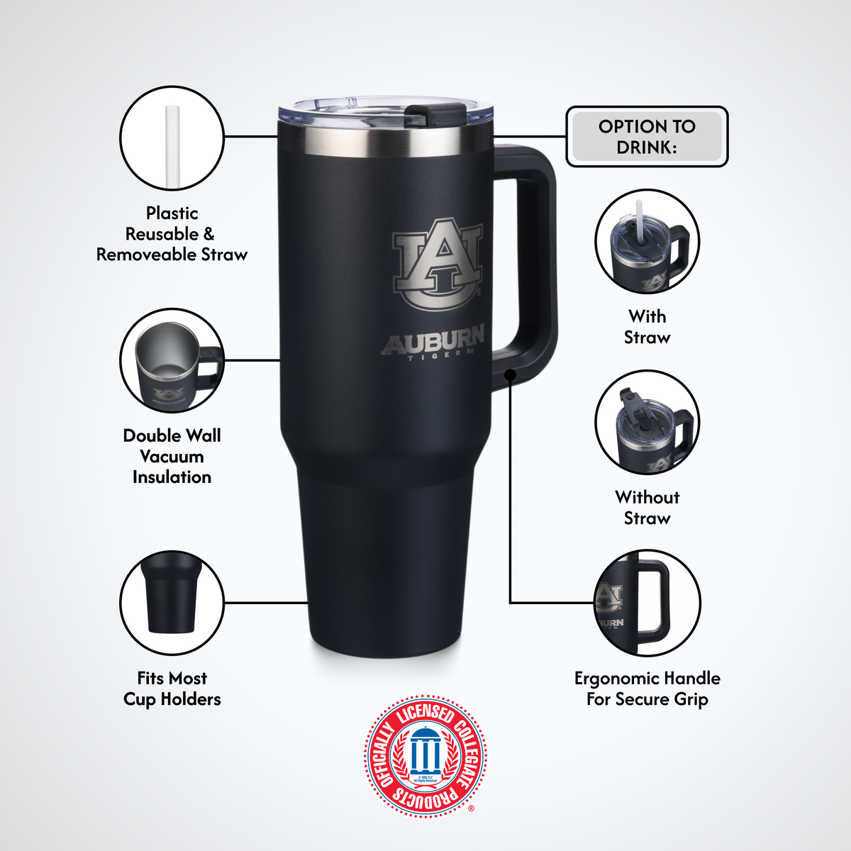 40oz Black Tumbler Lazer Engraved I |  Auburn University