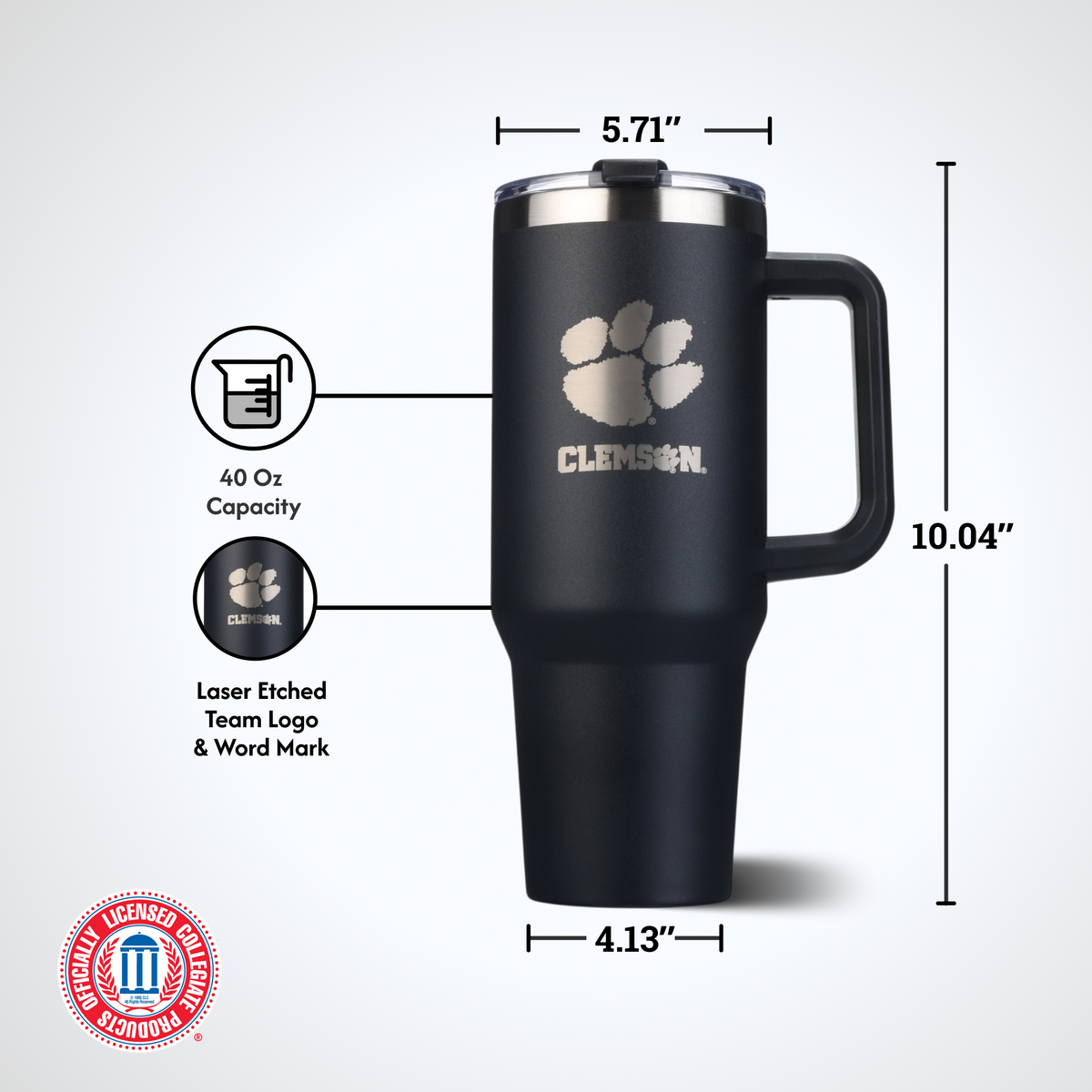 40oz Black Tumbler Lazer Engraved I |  Clemson University