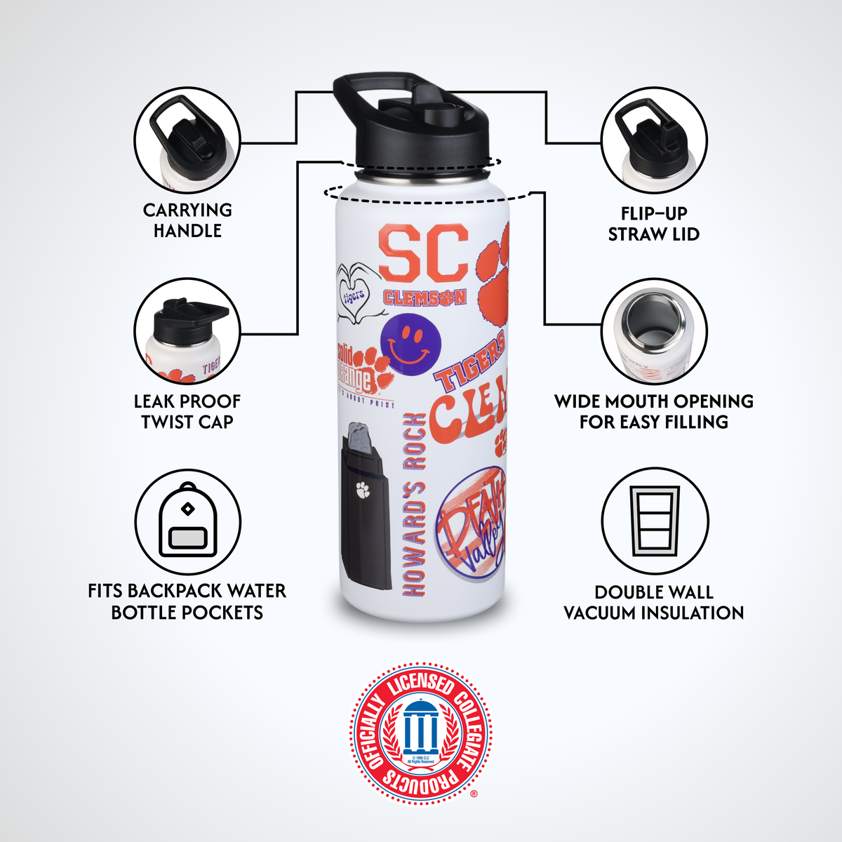 34oz Team Spirit Water Bottle I |  Clemson University
