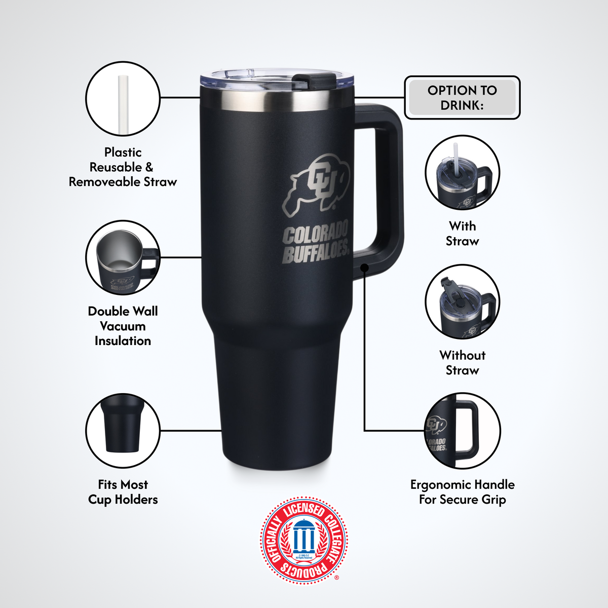 40oz Black Tumbler Lazer Engraved I |  University Of Colorado, Boulder