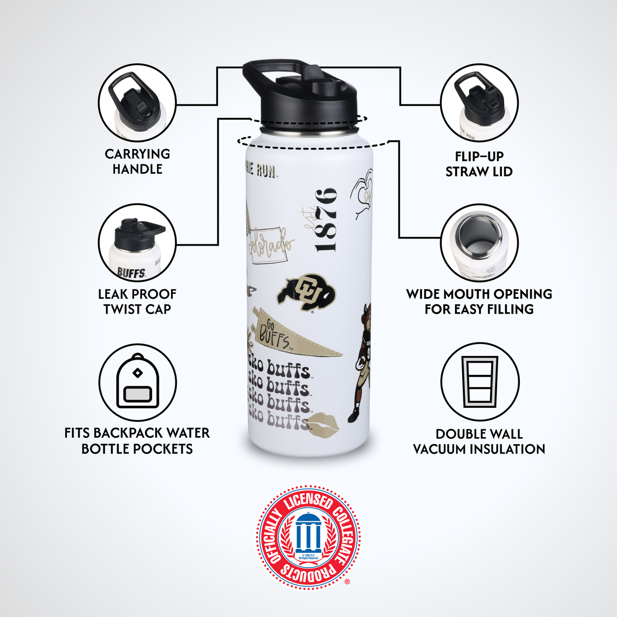 34oz Team Spirit Water Bottle I |  University Of Colorado, Boulder