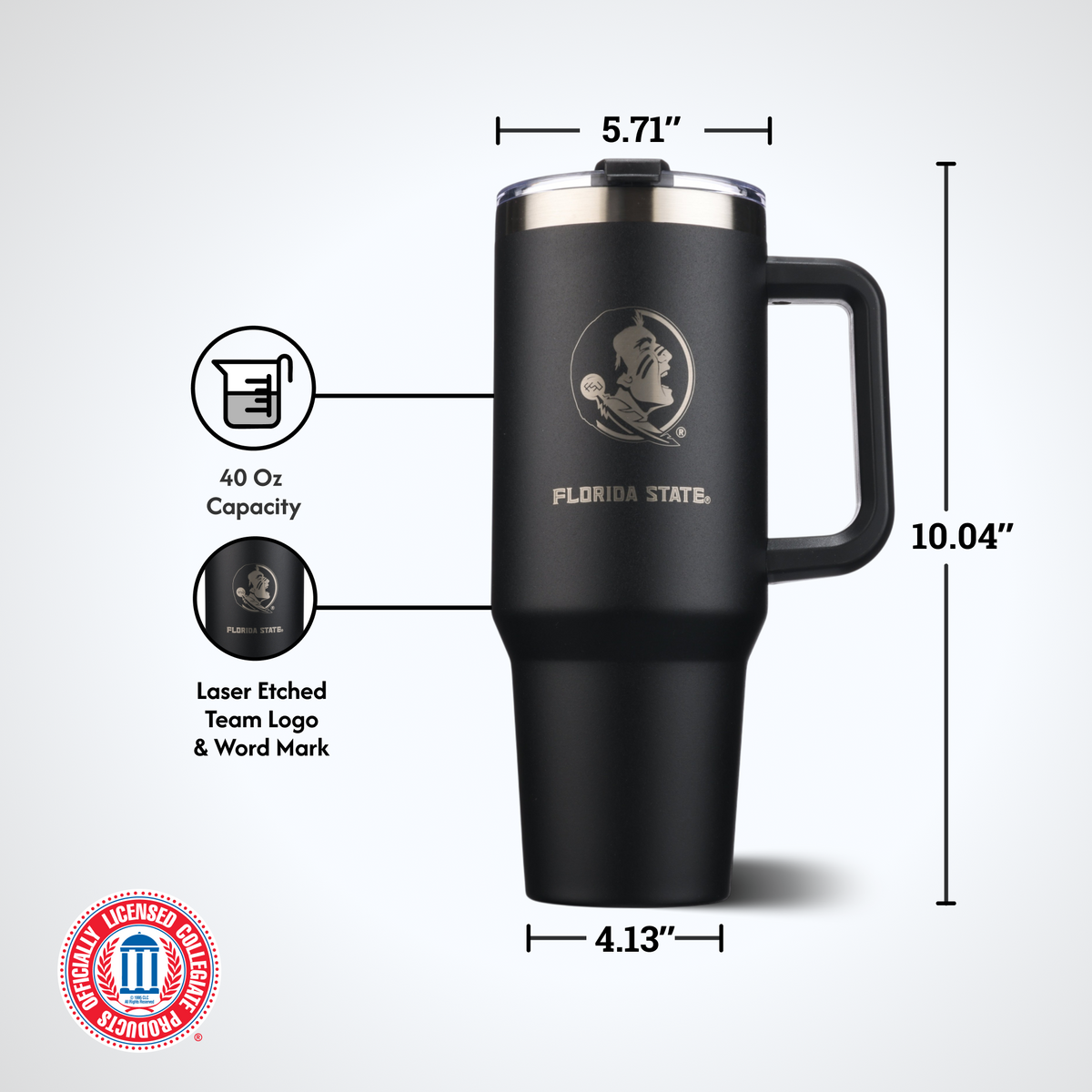 40oz Black Tumbler Lazer Engraved I |  Florida State University