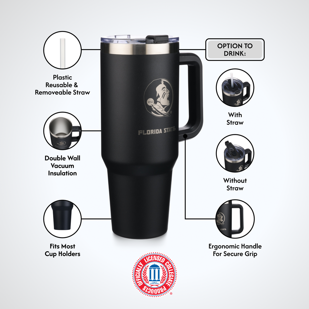 40oz Black Tumbler Lazer Engraved I |  Florida State University