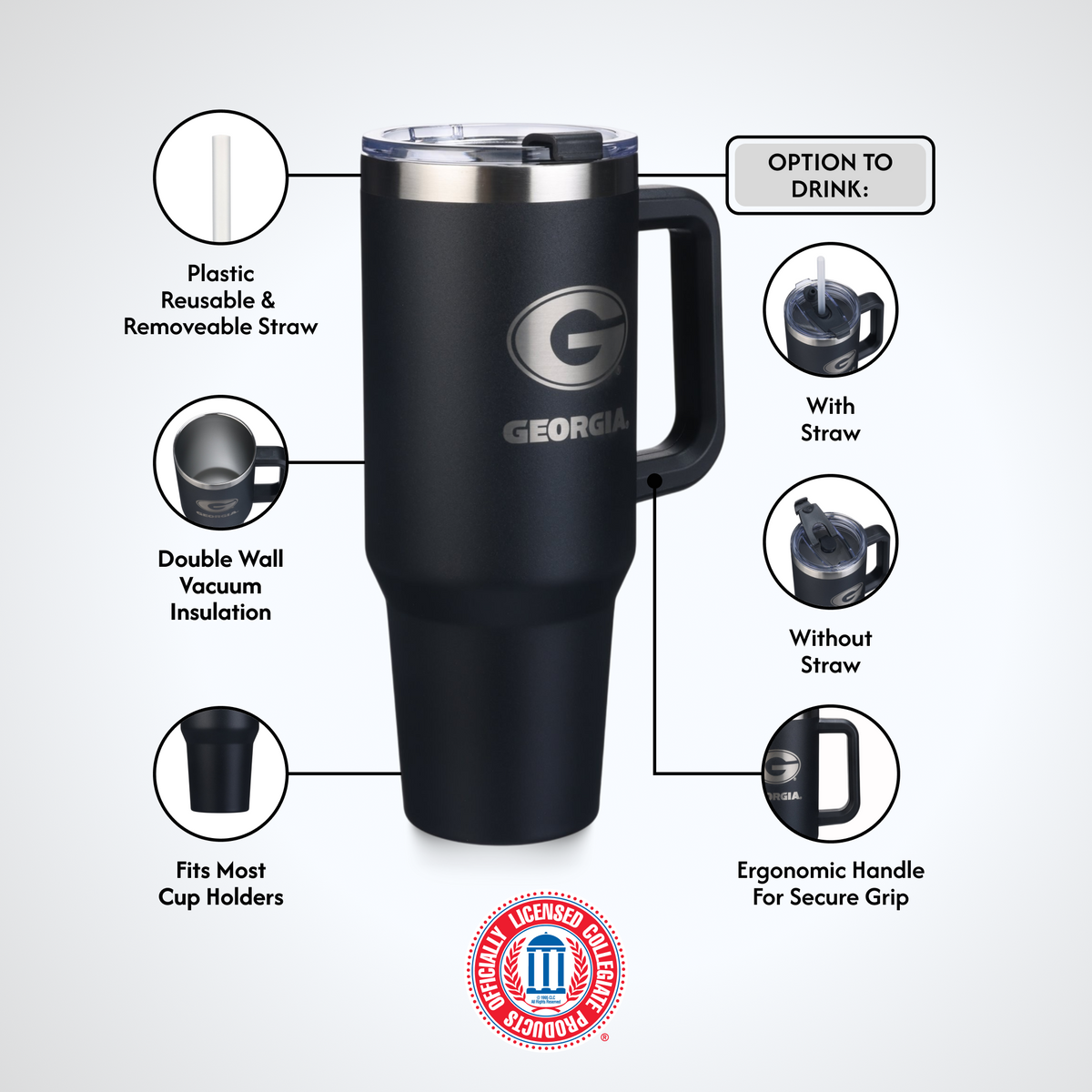 40oz Black Tumbler Lazer Engraved I |  University Of Georgia