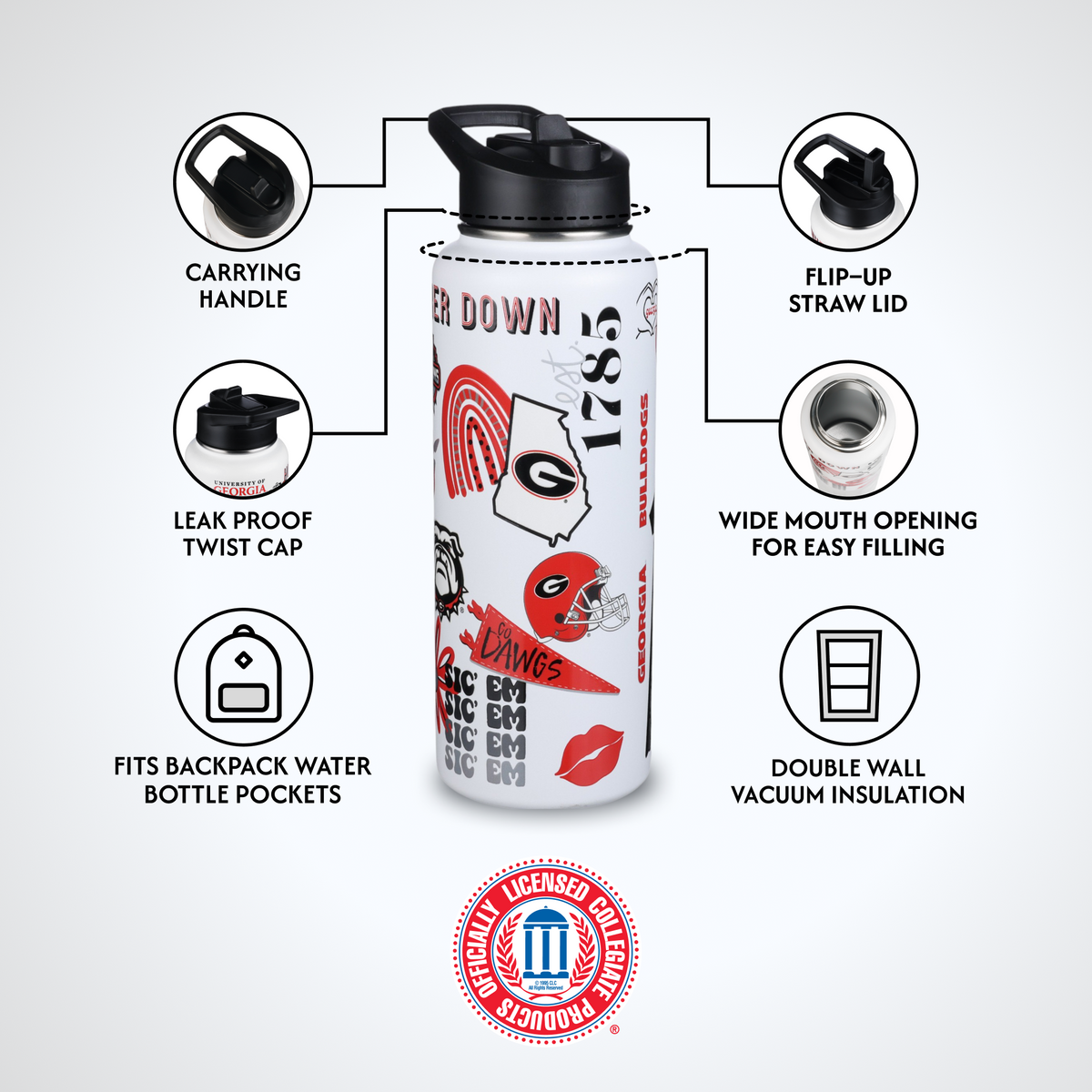 34oz Team Spirit Water Bottle I |  University Of Georgia