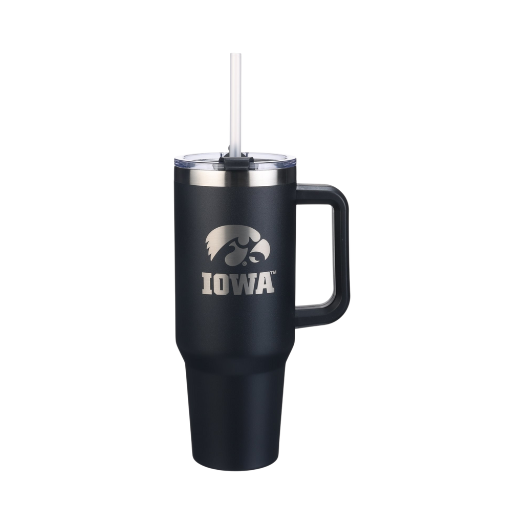40oz Black Tumbler Lazer Engraved I |  University Of Iowa