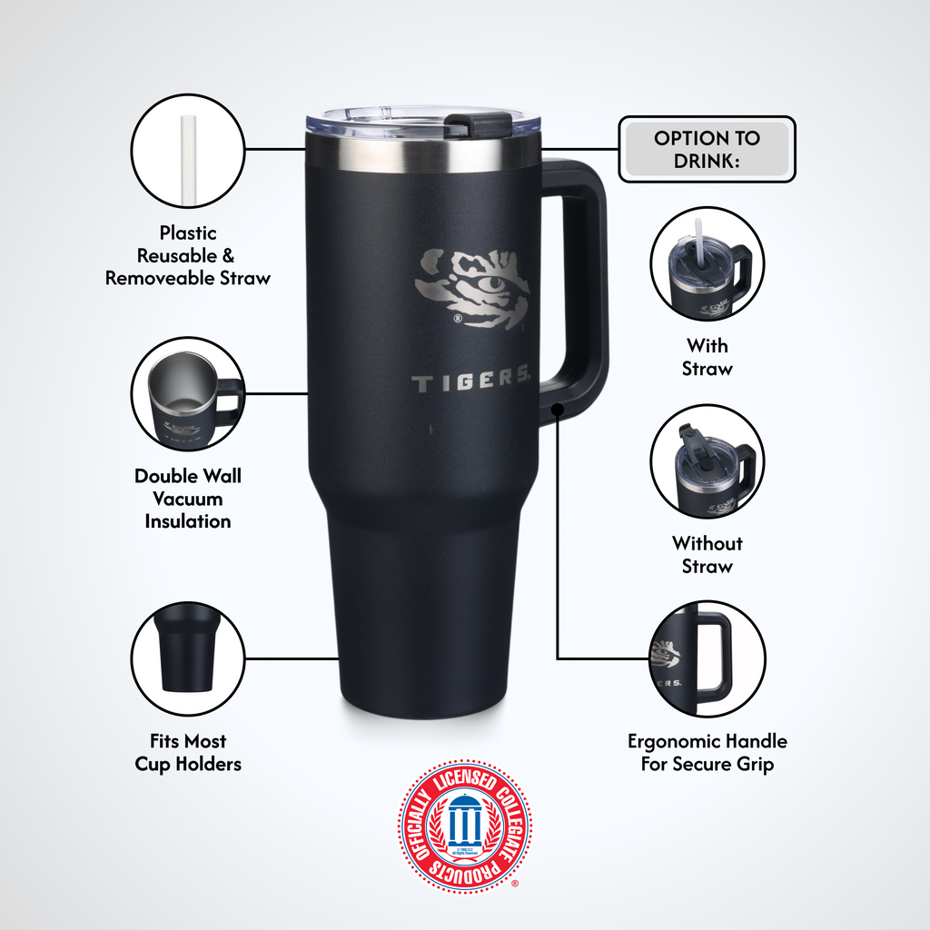 40oz Black Tumbler Lazer Engraved I |  Louisiana State University