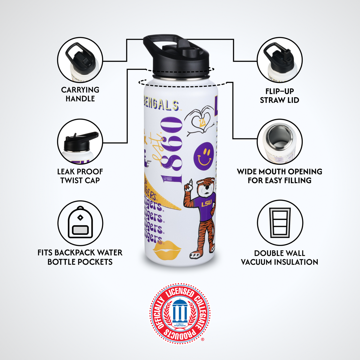 34oz Team Spirit Water Bottle I |  Louisiana State University