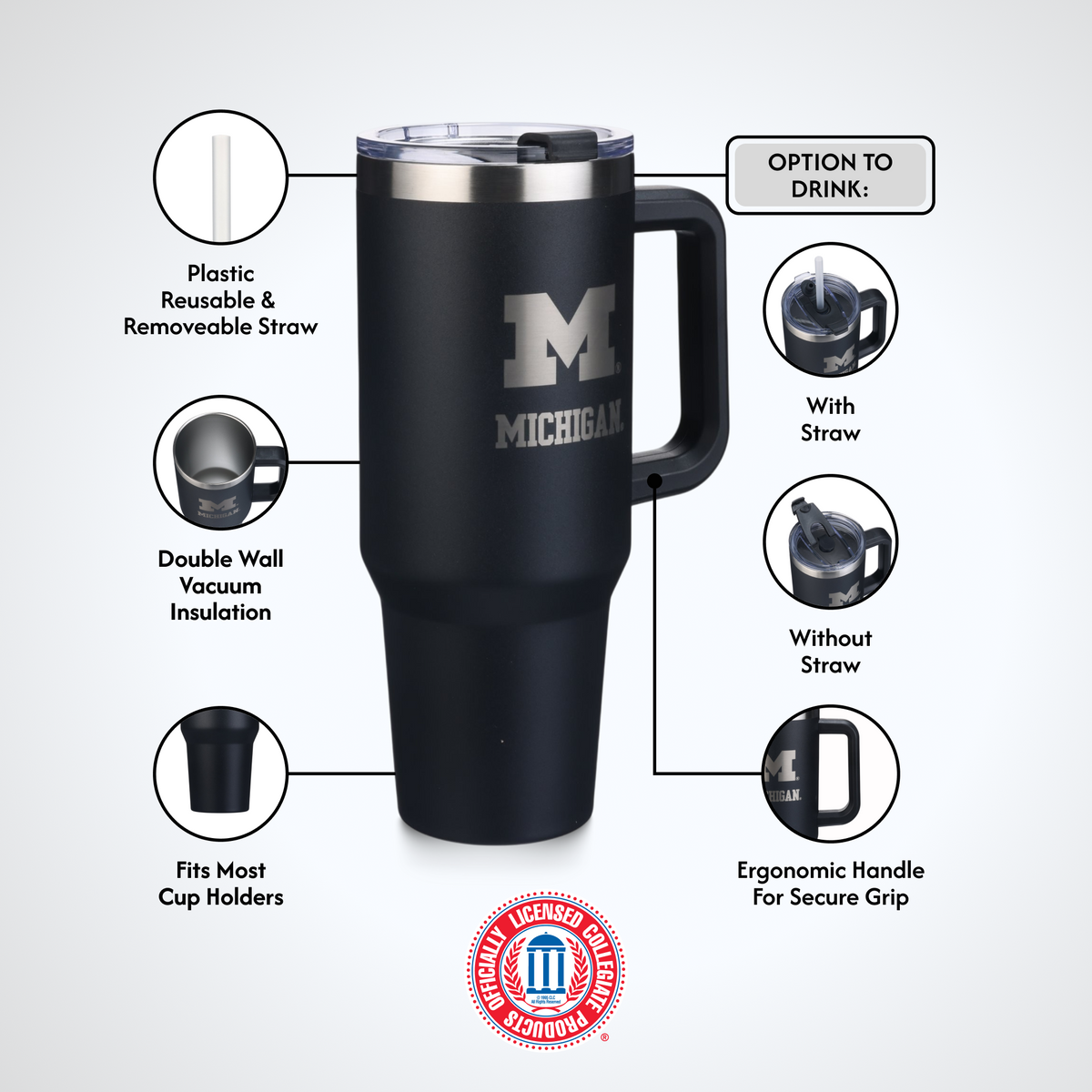 40oz Black Tumbler Lazer Engraved I |  University Of Michigan