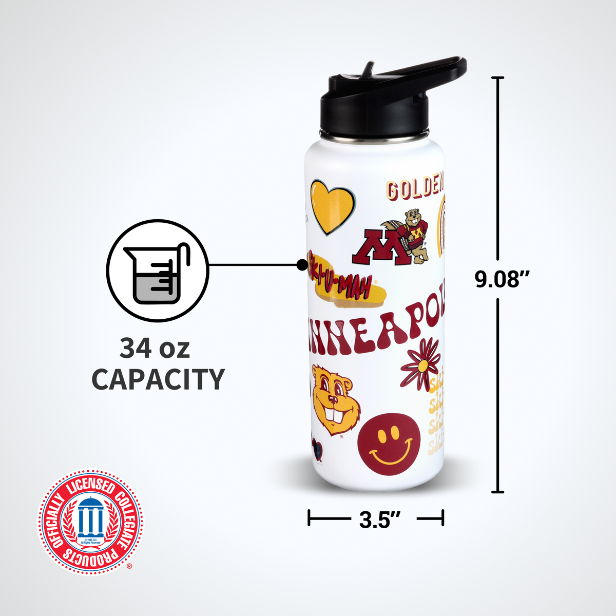 34oz Team Spirit Water Bottle I |  University Of Minnesota