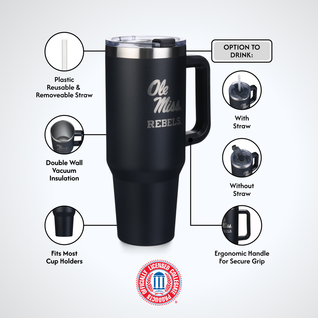 40oz Black Tumbler Lazer Engraved I |  University Of Mississippi