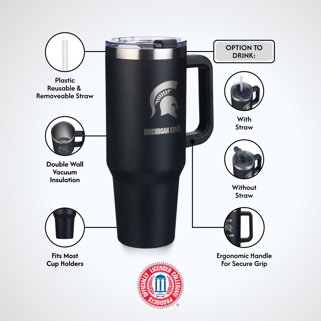 40oz Black Tumbler Lazer Engraved I |  Michigan State University