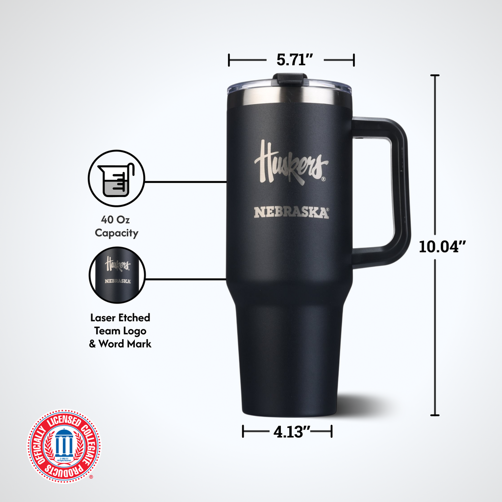 40oz Black Tumbler Lazer Engraved I |  University Of Nebraska, Lincoln