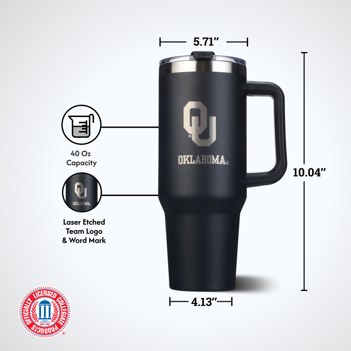 40oz Black Tumbler Lazer Engraved I |  University Of Oklahoma