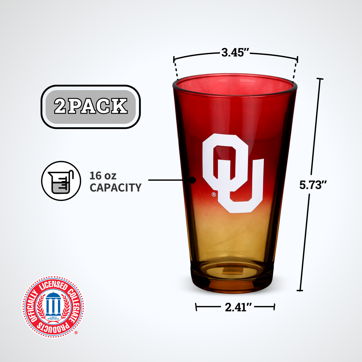 2-Pack Ombre Pint Glasses I |  University Of Oklahoma