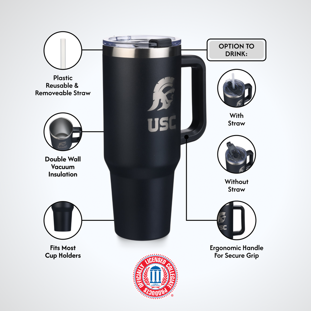40oz Black Tumbler Lazer Engraved I |  University Of Southern California