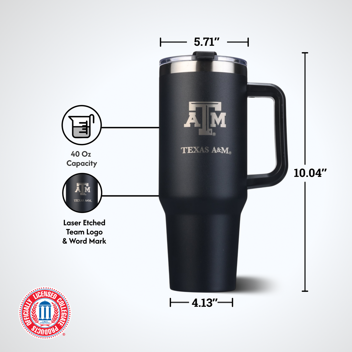 40oz Black Tumbler Lazer Engraved I |  Texas A&M University