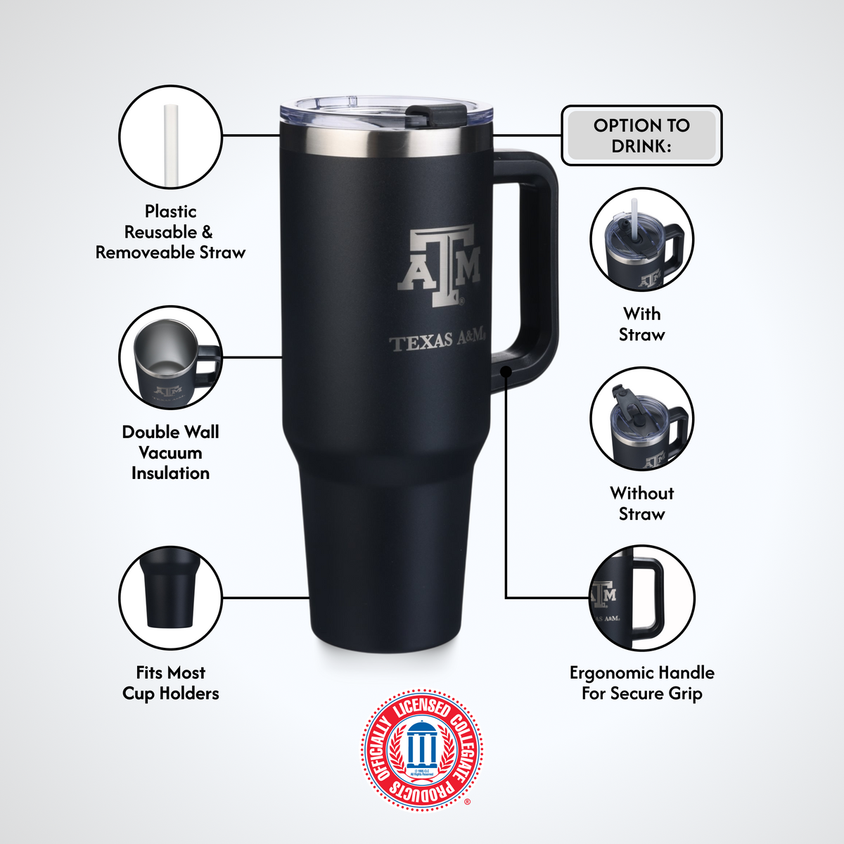 40oz Black Tumbler Lazer Engraved I |  Texas A&M University