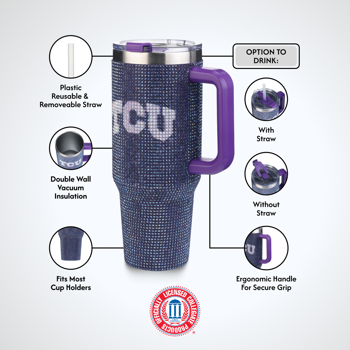 40oz TC Bling Game Tumbler w/ Vintage logo I |  Texas Christian University