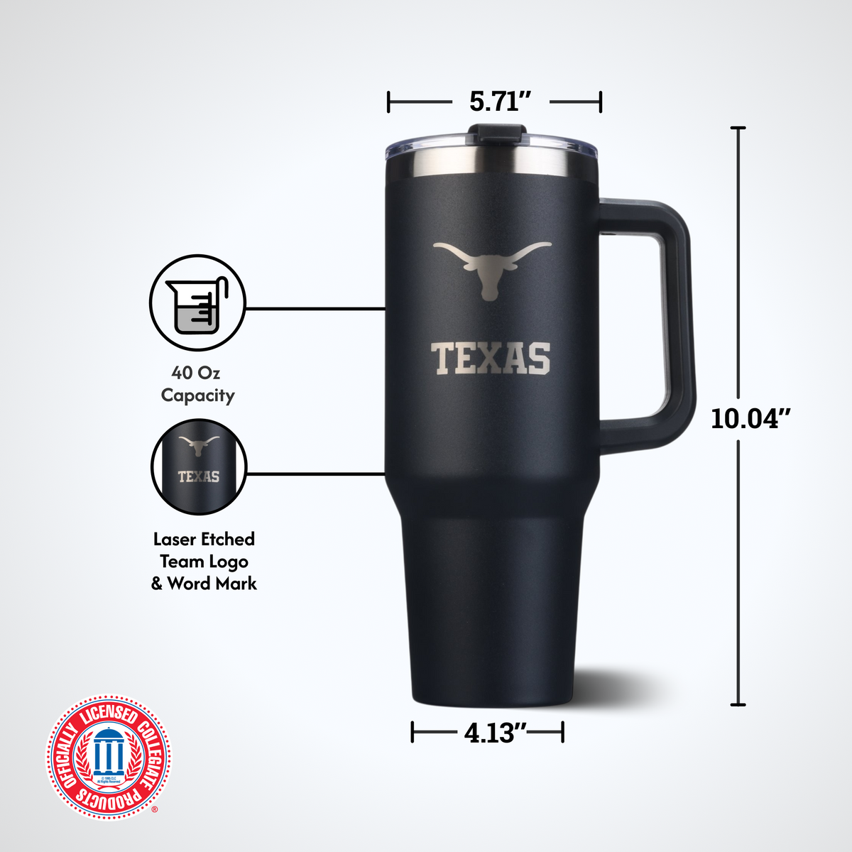40oz Black Tumbler Lazer Engraved I |  University Of Texas