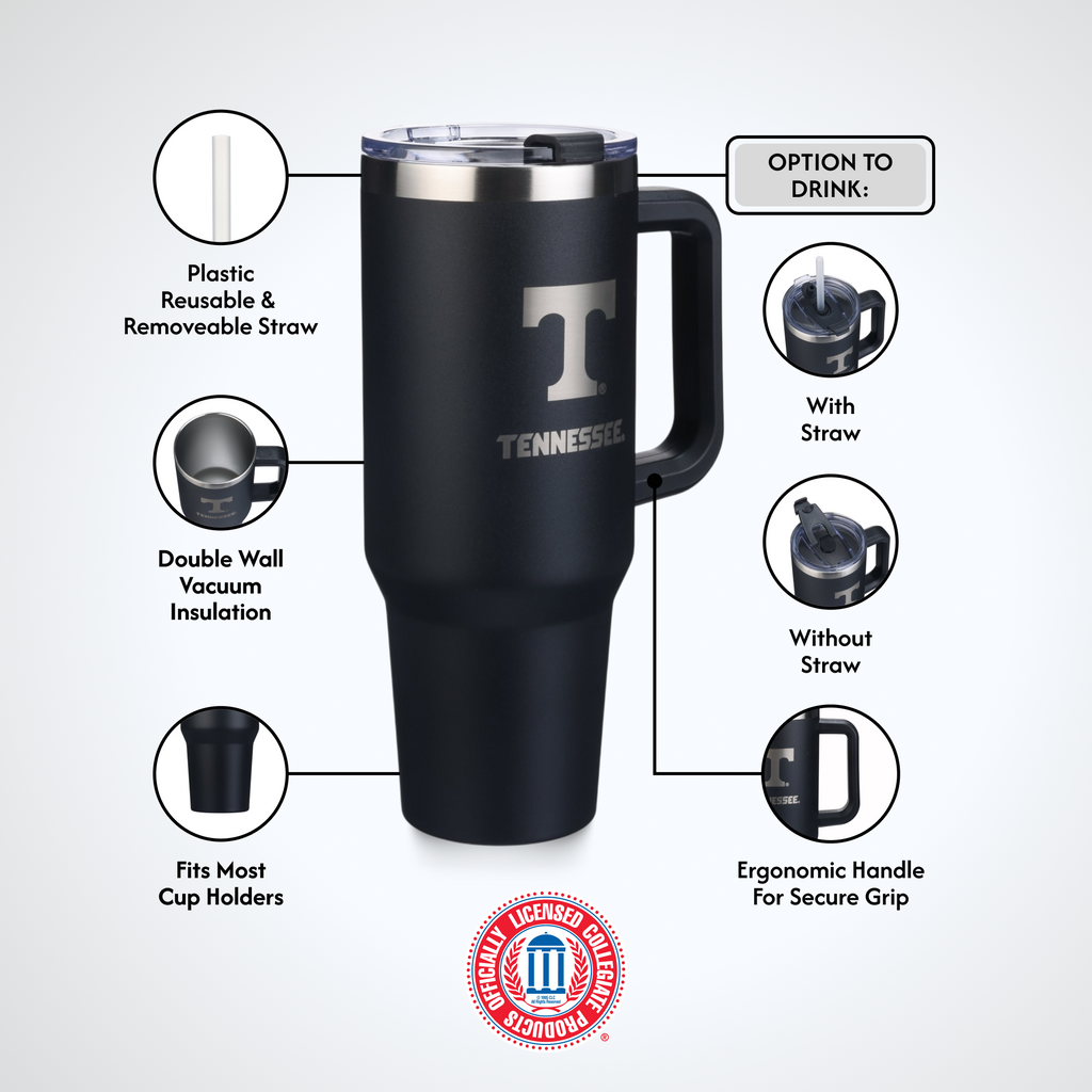 40oz Black Tumbler Lazer Engraved I |  University Of Tennessee