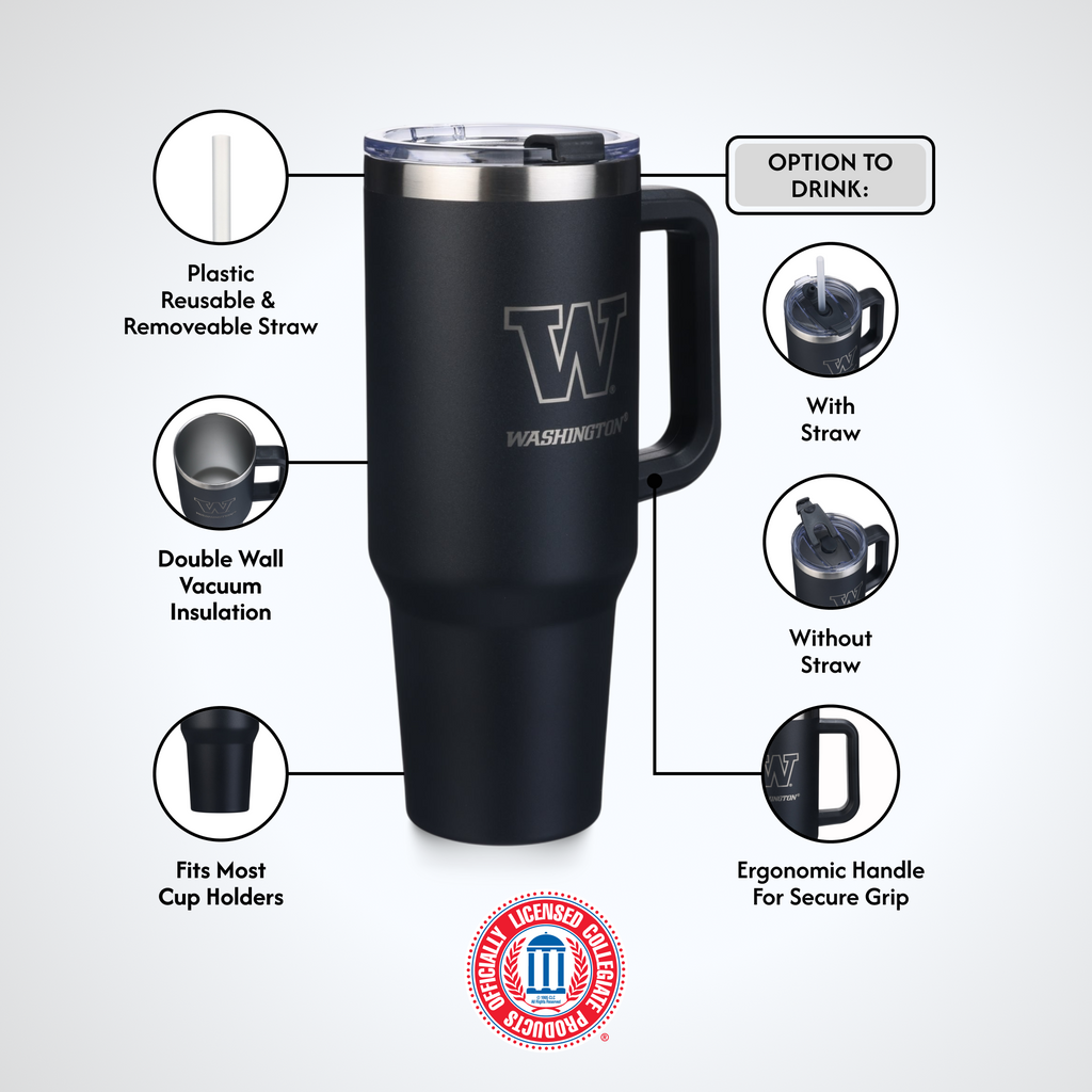 40oz Black Tumbler Lazer Engraved I |  University Of Washington