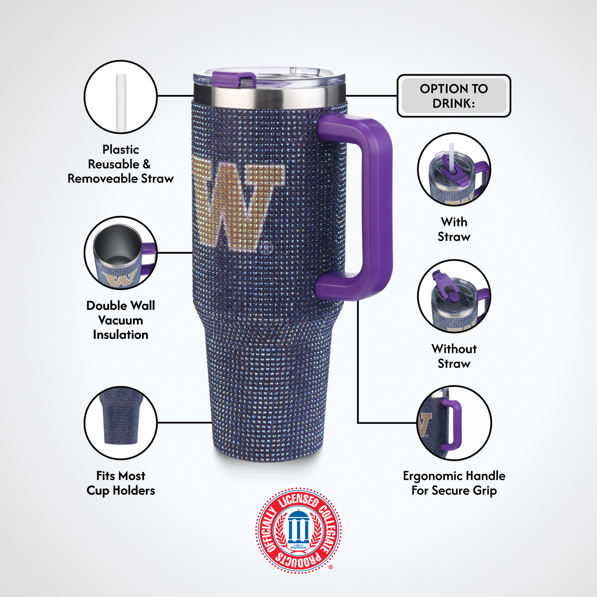 40oz TC Bling Game Tumbler w/ Vintage logo I |  University Of Washington