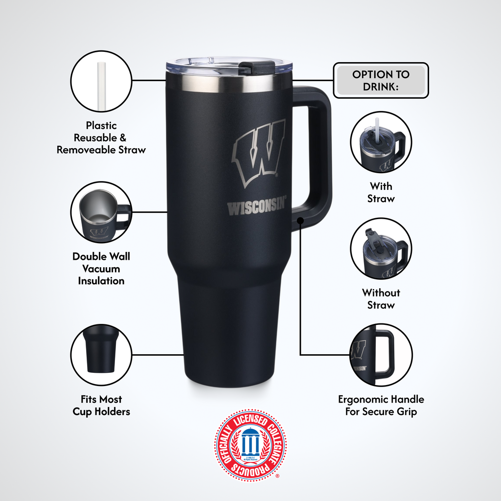 40oz Black Tumbler Lazer Engraved I |  University Of Wisconsin