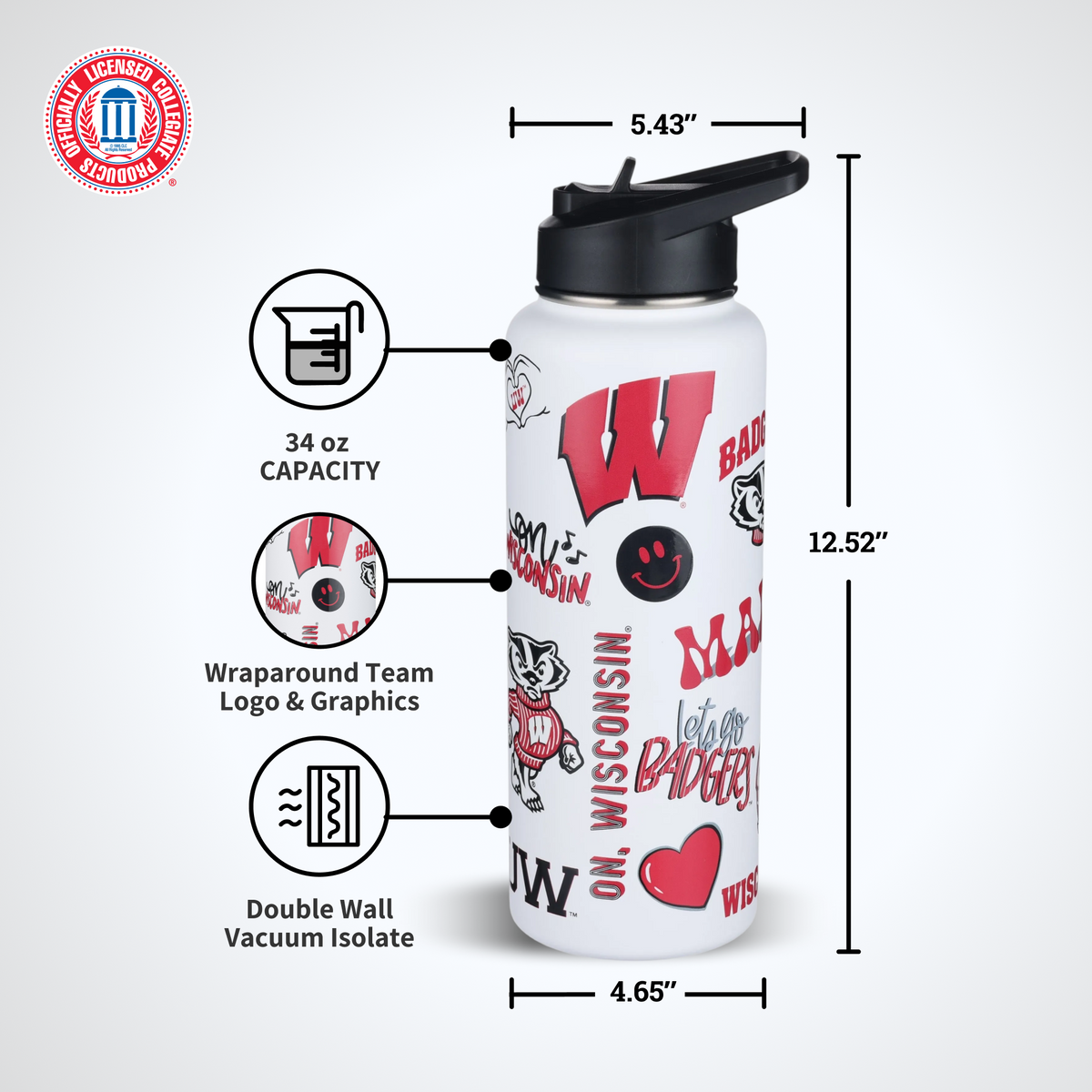 34oz Team Spirit Water Bottle I |  University Of Wisconsin