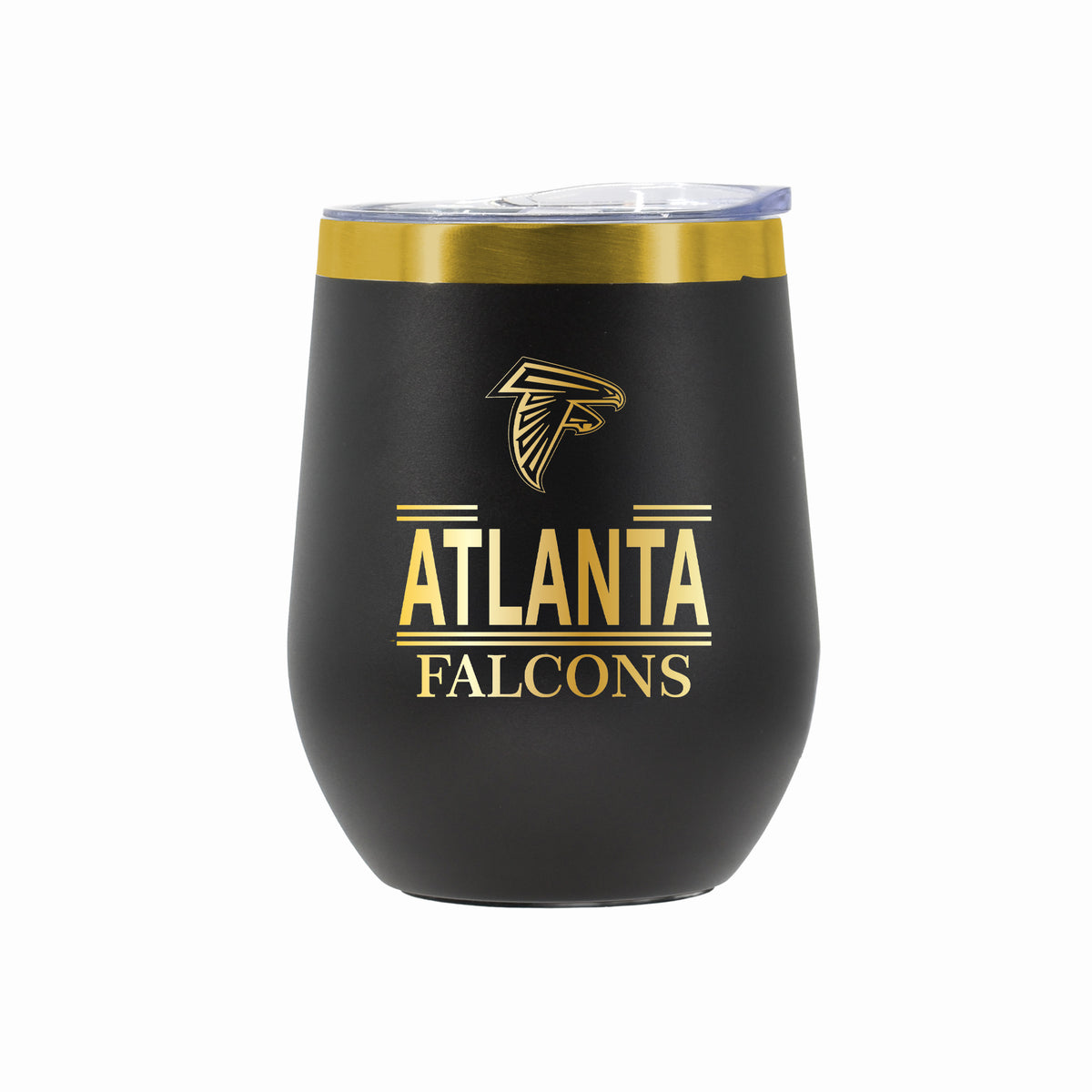 12 oz Stainless Steel Wine Tumbler with Gold Etched Classic Crew Team Design, Atlanta Falcons