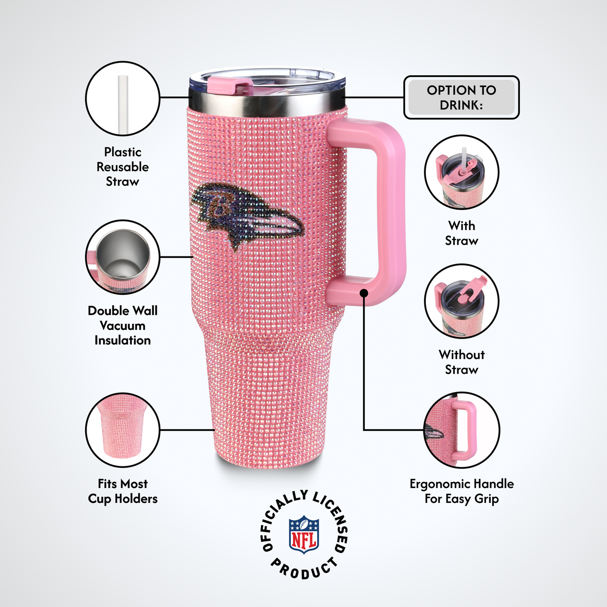 40oz Pink Bling Game Day Tumbler I | Baltimore Ravens