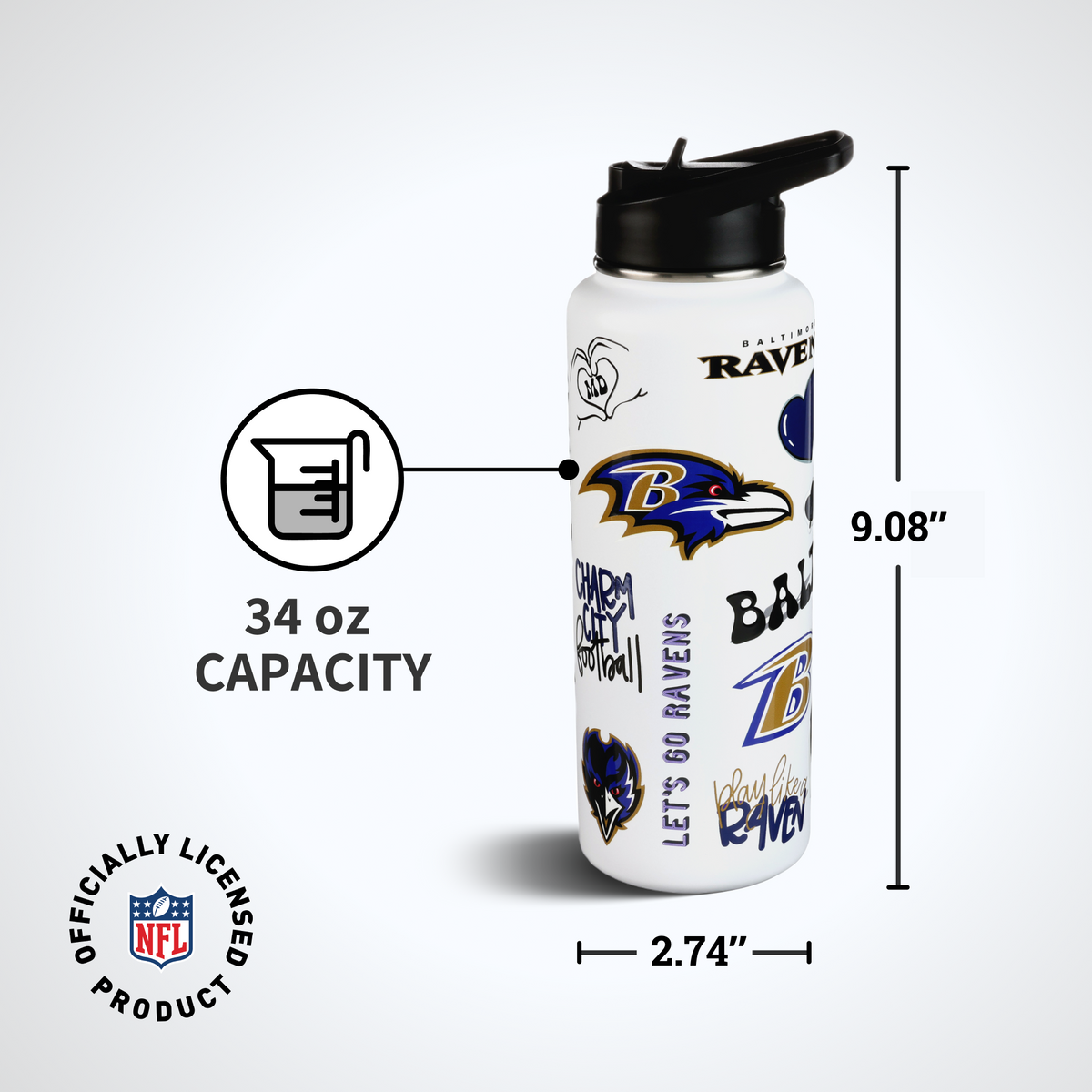 34oz Team Spirit Water Bottle I | Baltimore Ravens